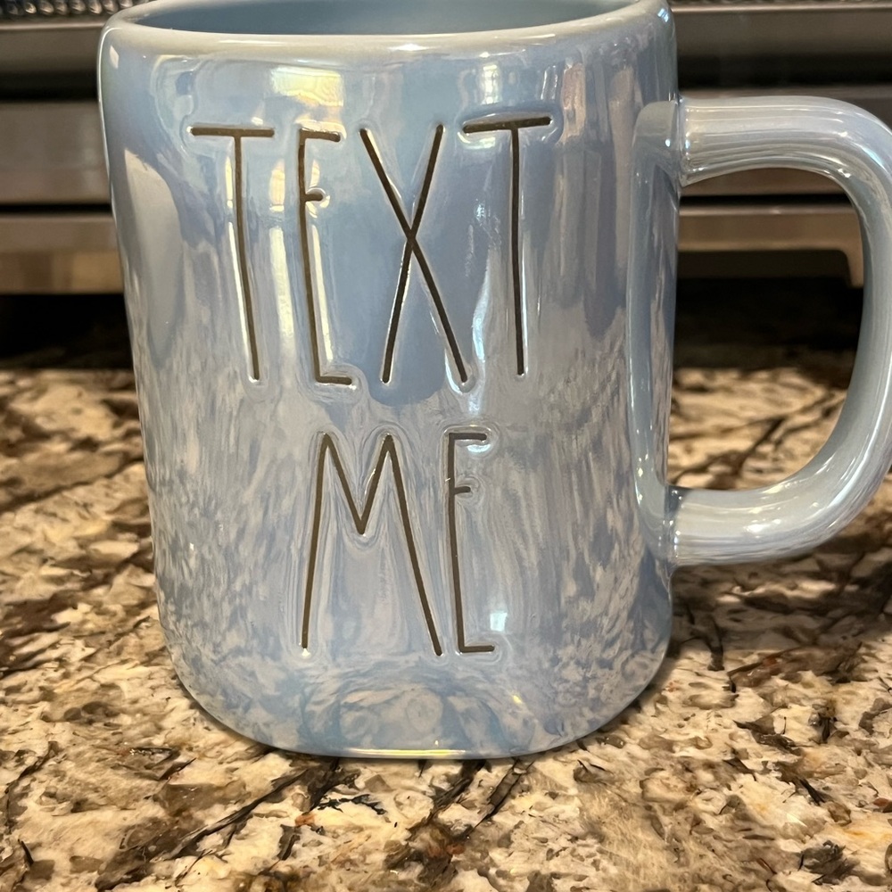 Rae Dunn Text Me Light Blue Iridescent Ceramic Mug-New